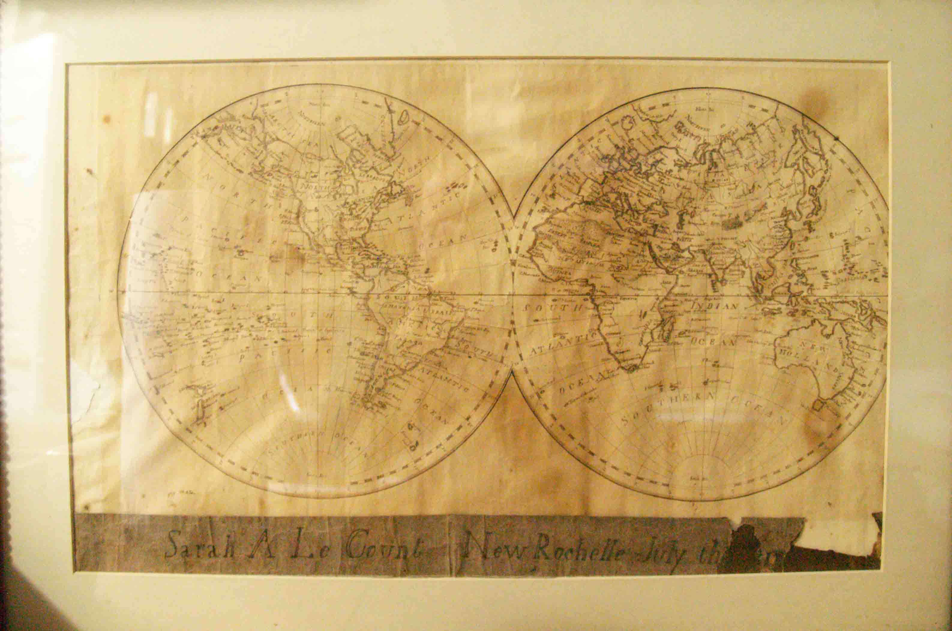 1820 School Girl's Manuscript [Double-Hemisphere Map of the World ...