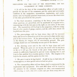 General Orders No. 45 - Regulations for the Care of the Field-Works, and the Government of their Garrisons